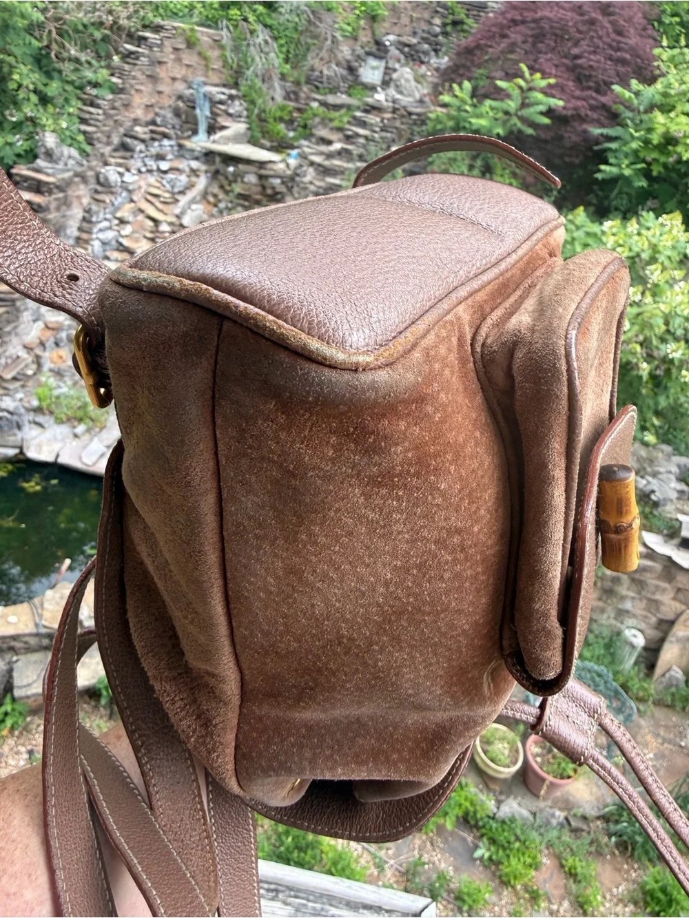 Gucci Suede Bamboo Mini Backpack Brown Leather Italy Vintage - Picture 10 of 17